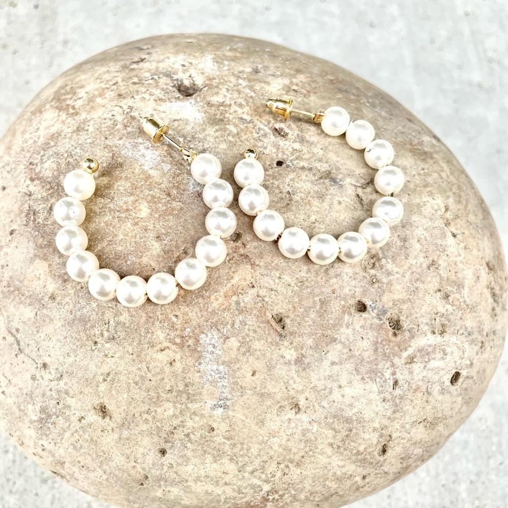 Faux Pearl Open Hoops
